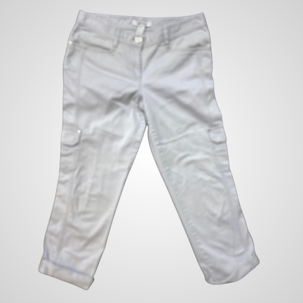 White House Black Market Gray Utility Capri Cargo Pants Size 34 Crystal Rivets